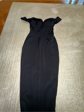 MISHA COLLECTION Black One-Shoulder Bustier Midi Dress